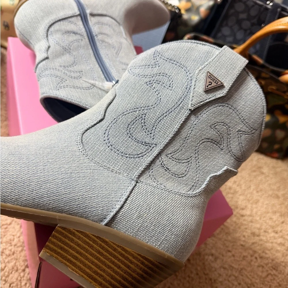 NEW Guess Los Angeles Denim Western Ankle Boots Size 8M